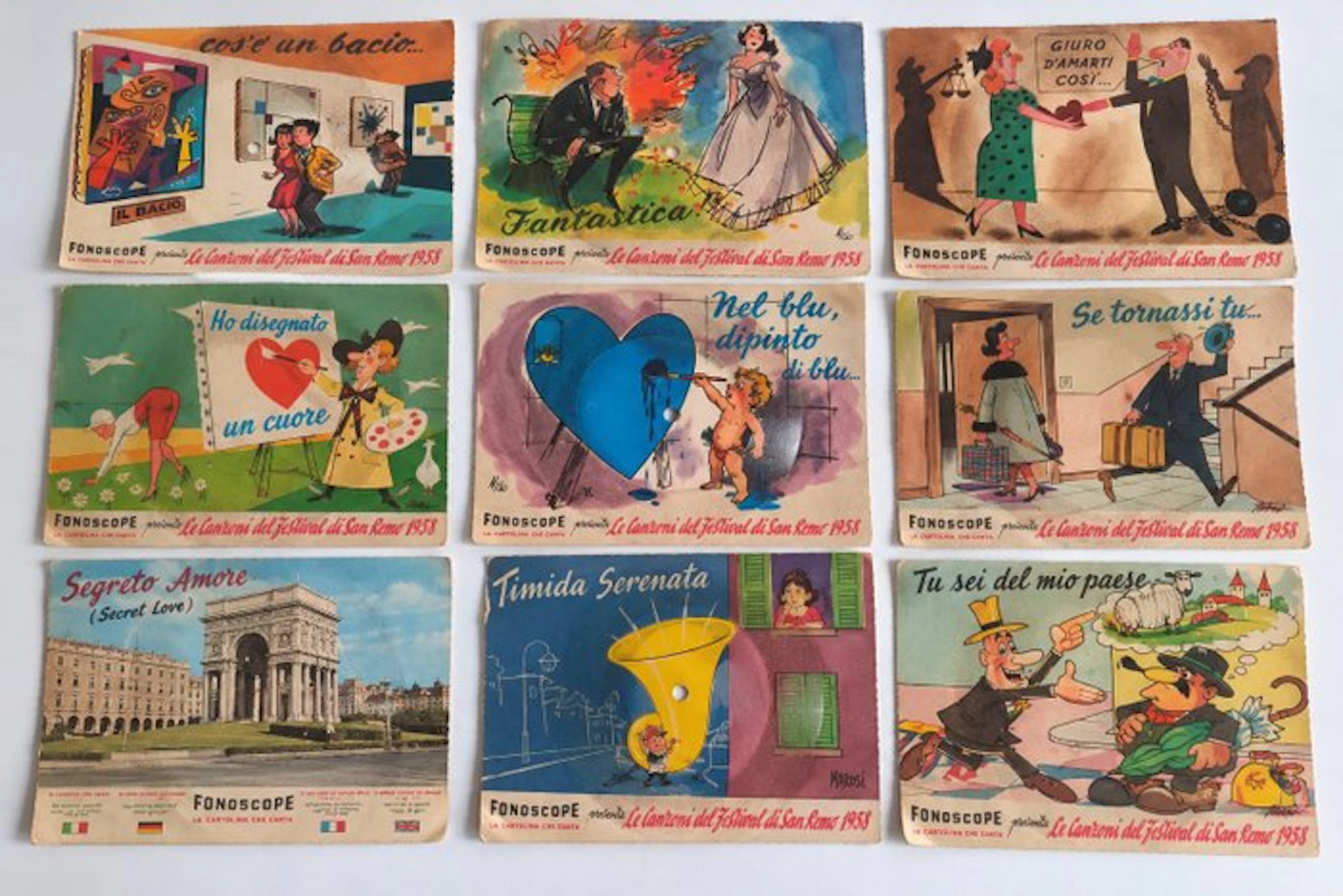 Lot 9 postcards Fonoscope Sanremo 1958 - Postcard (9) - 1958-1958