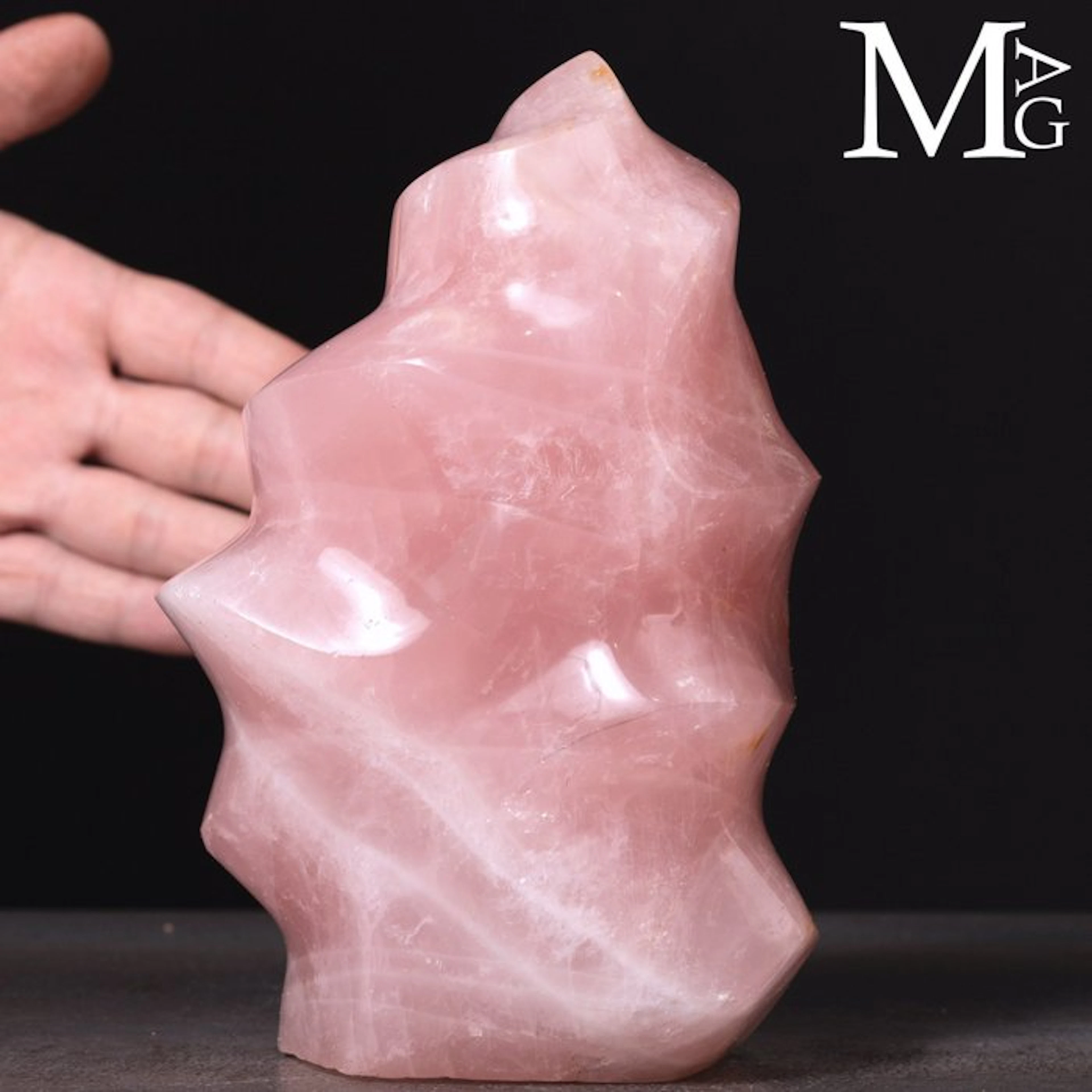 Large Polished Rose Quartz Flame from Madagascar - Carved...