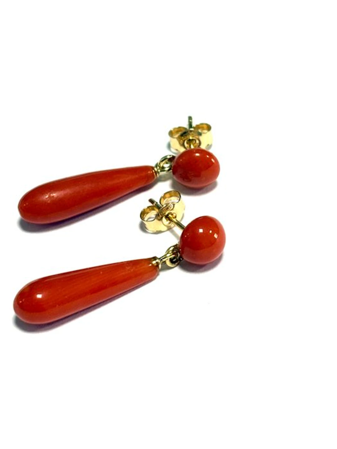 No reserve price - Earrings - 18 kt. Yellow gold Coral - Coral - Sardinia