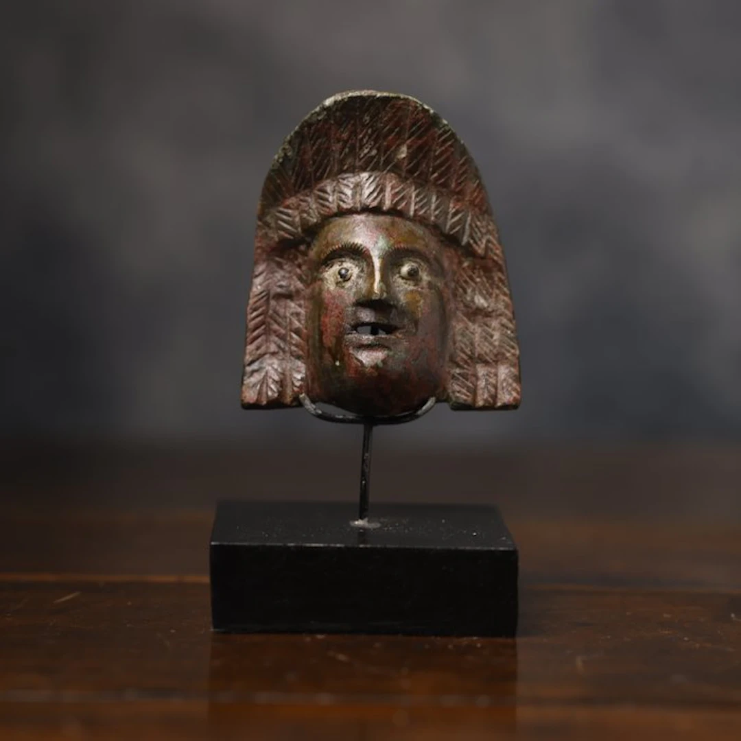 Ancient Roman bronze theater mask applique - 7.5 cm