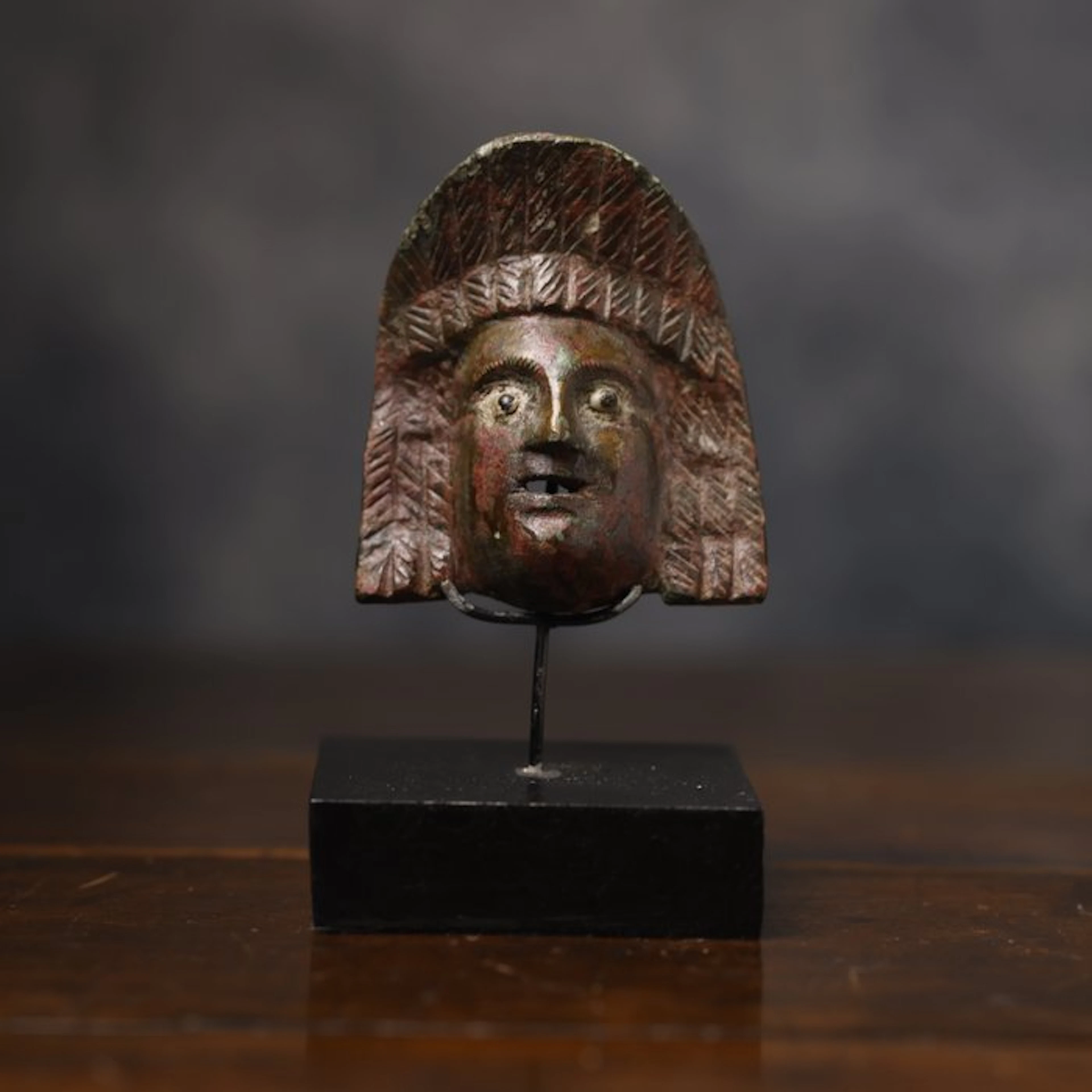 Ancient Roman bronze theater mask applique - 7.5 cm