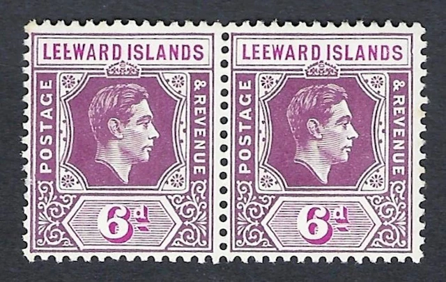 Leeward Islands 1938 - King George VI 6d variety " Broken E " pair - N