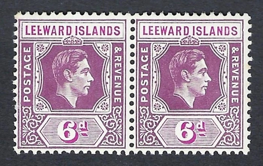 Leeward Islands 1938 - King George VI 6d variety " Broken E " pair - N