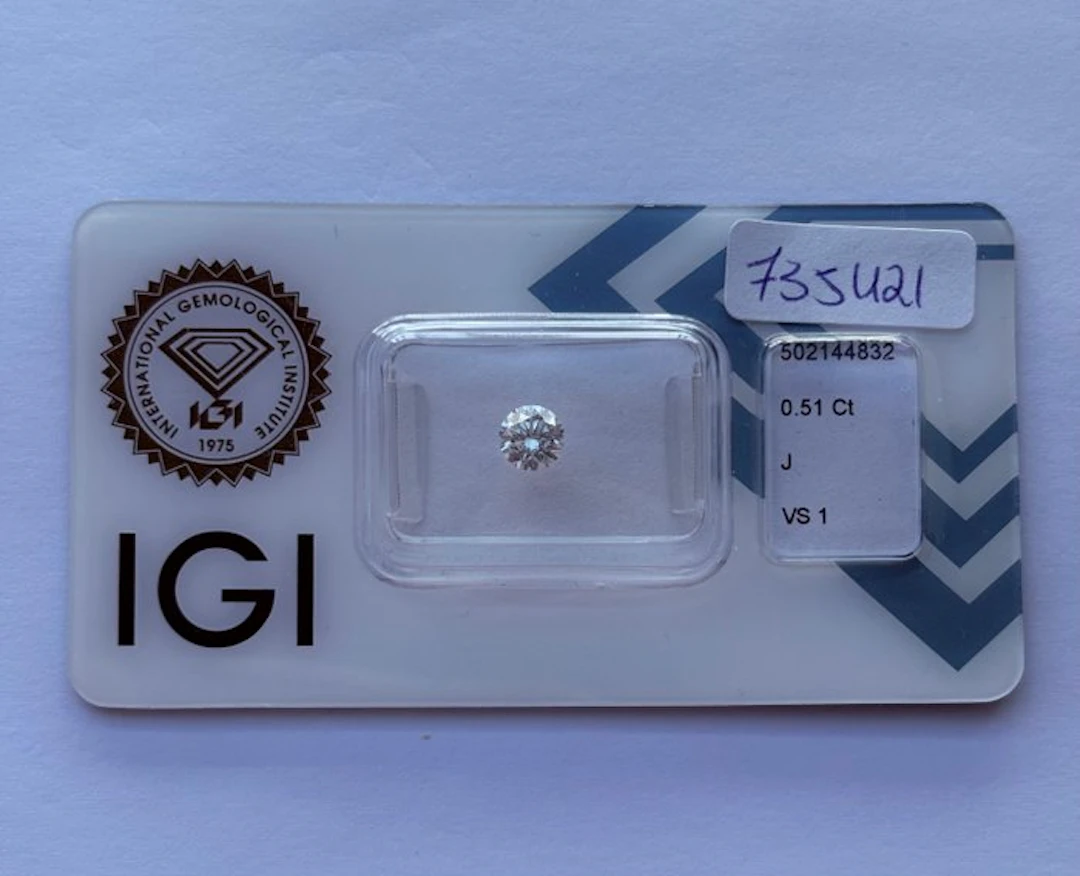 1 pcs Diamond (Natural) - 0.51 ct - Round - J - VS1...