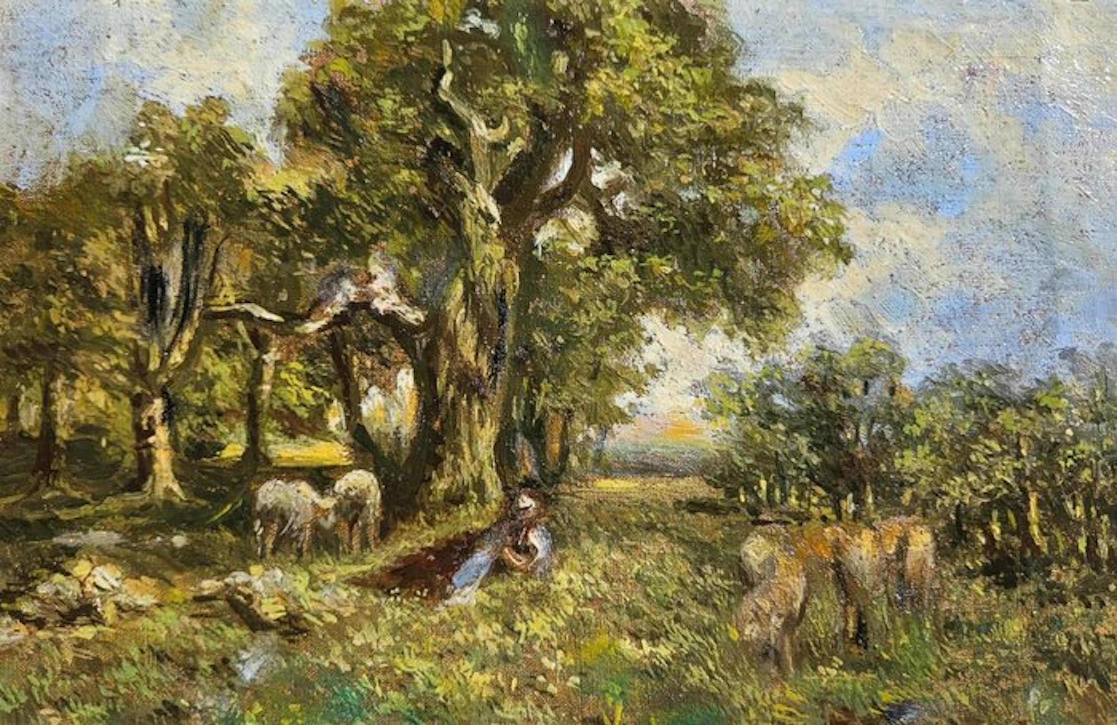 European school (XX) - Zomers en plain air Barbizonlandschap met schapen