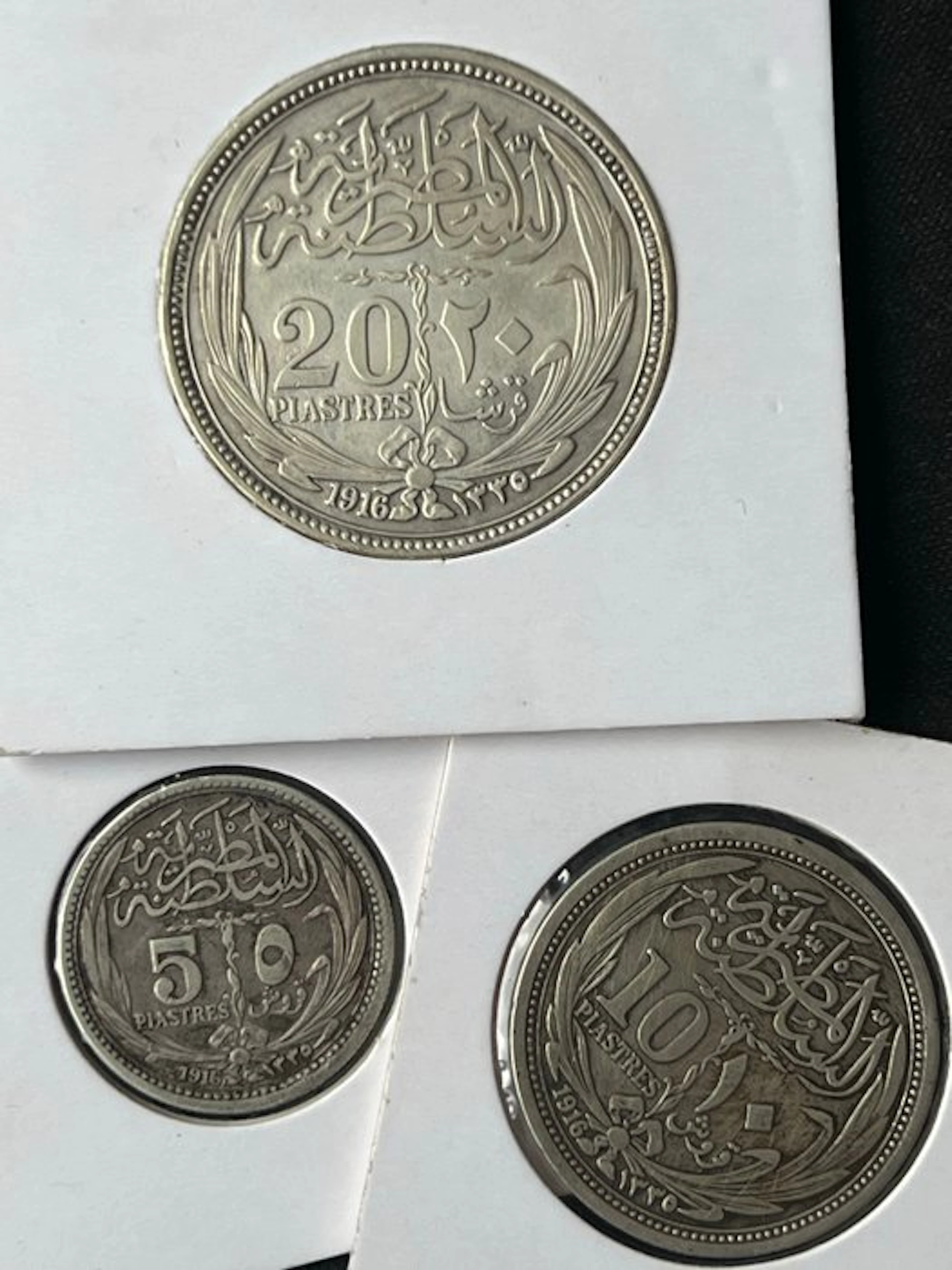 Egypt. 5, 10, 20 Piastres 1916, 3 coins (No reserve price)