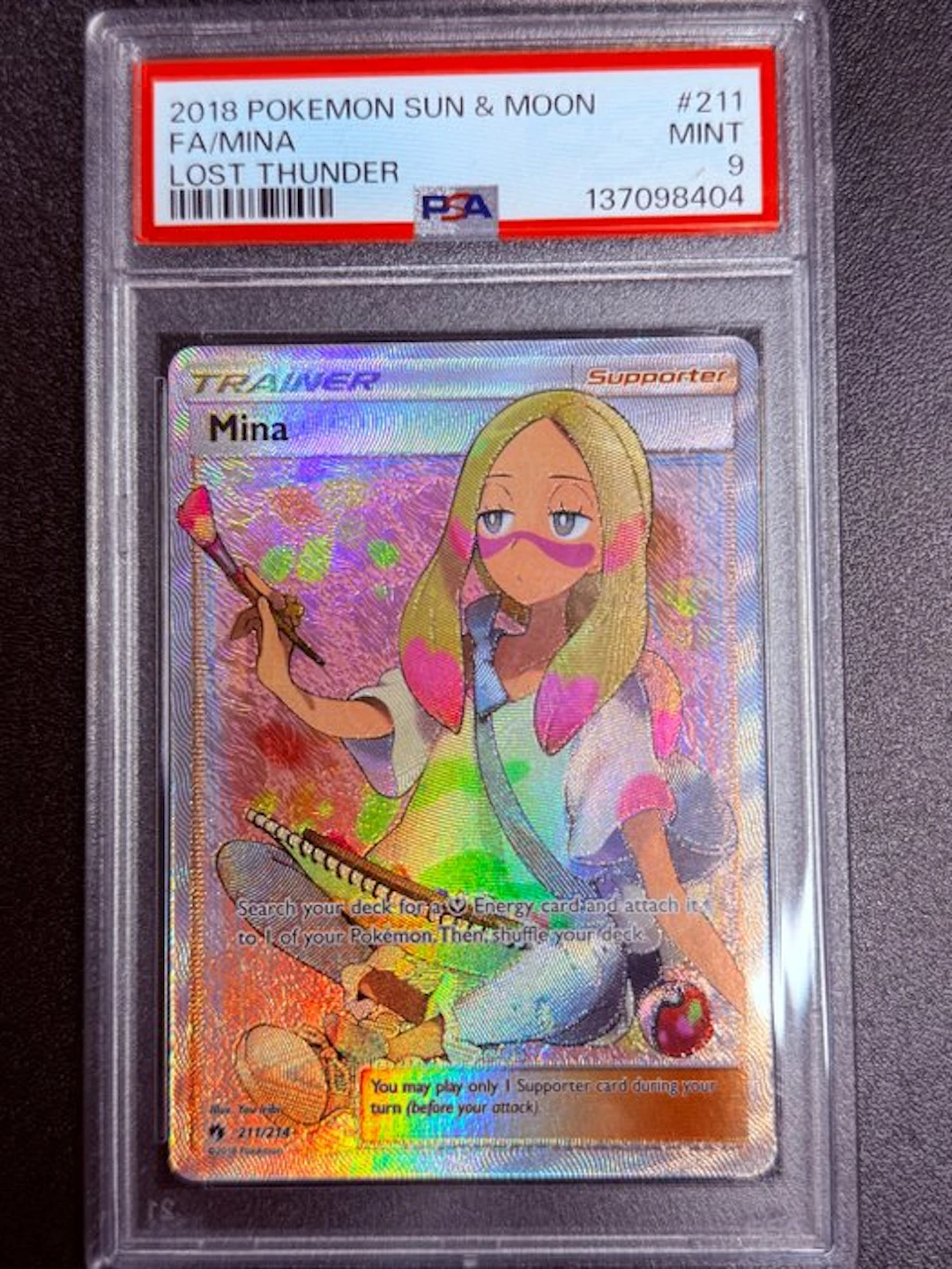 Pokémon - 1 Graded card - Mina 211/214 Foil, Full art - PSA 9 - Sun & Moon