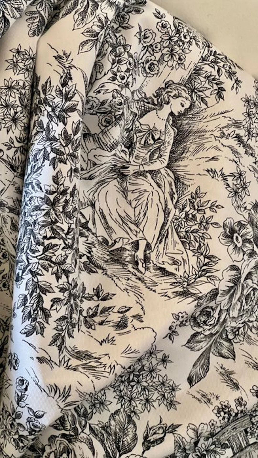Double-width fabric in black and white Toile de Jouy for...