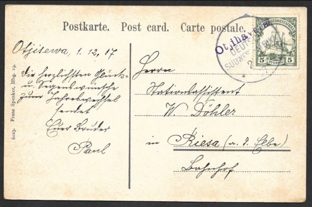 Postmark - German South West Africa postcard with hiking...