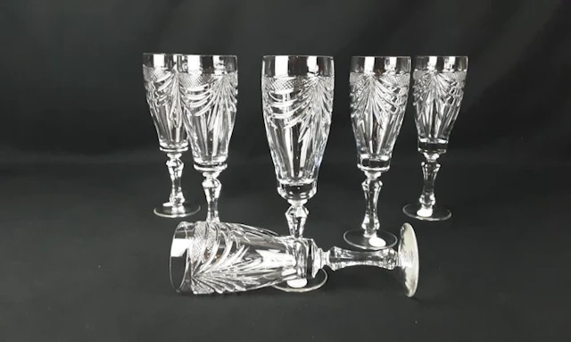 Taillé Main - Souffelé Bouche - Drinking set for 6 (6) - 24% Pbo - Rock crystal
