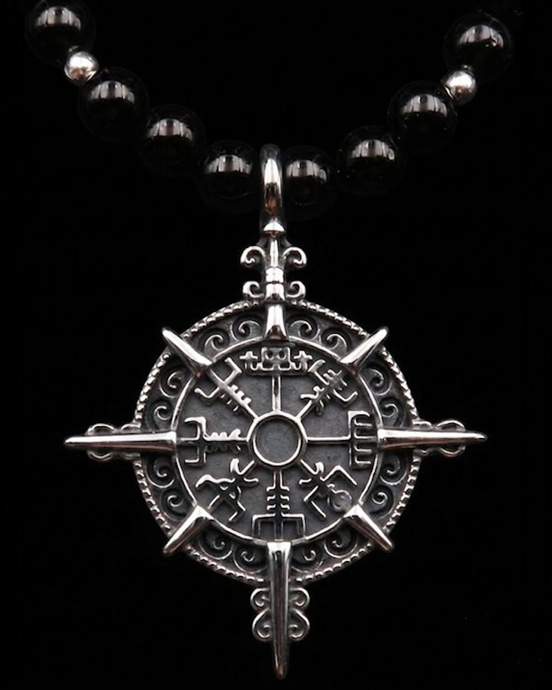 Viking Compass Vegvísir – Icelandic Talisman – Obsidian –...
