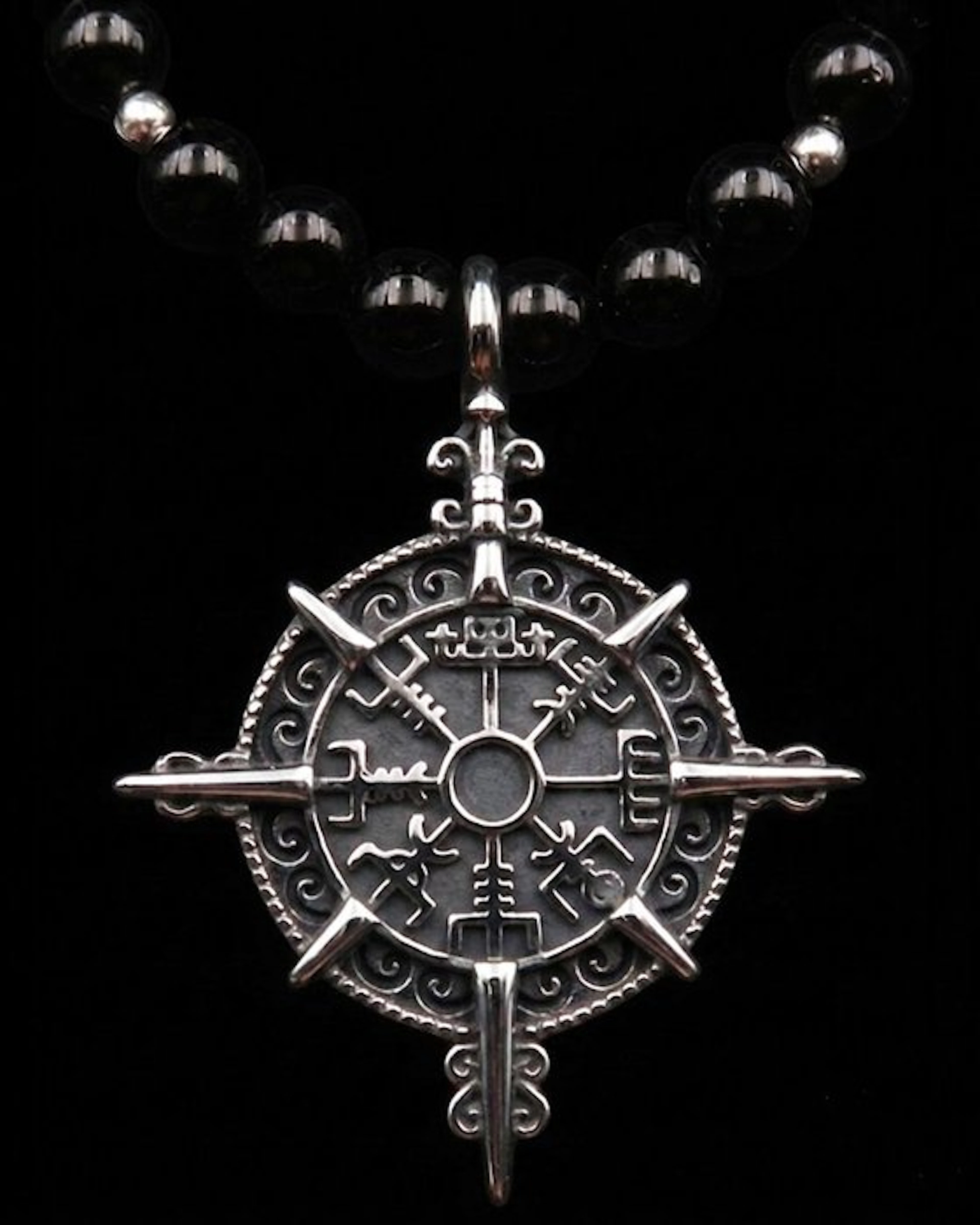 Viking Compass Vegvísir – Icelandic Talisman – Obsidian –...