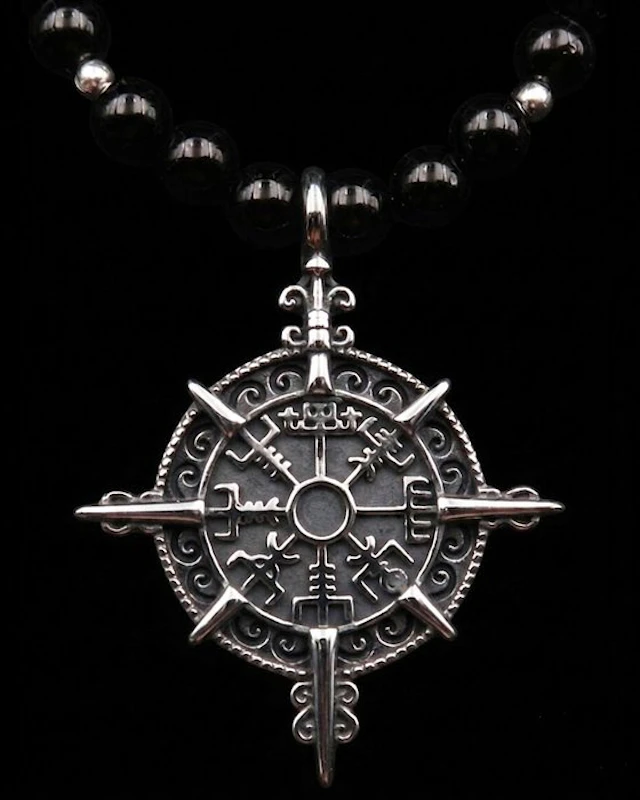Viking Compass Vegvísir – Icelandic Talisman – Obsidian –...