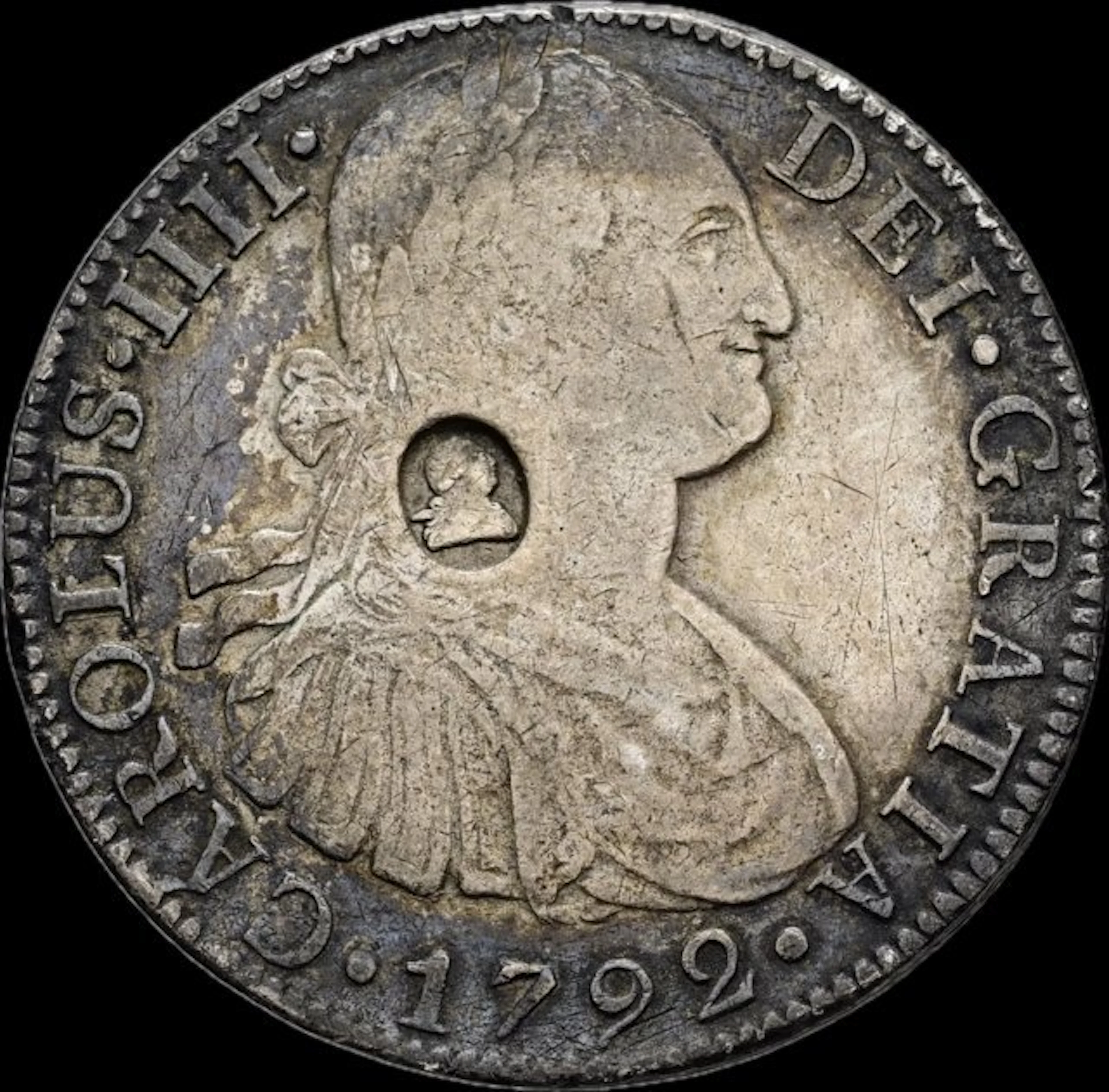 United Kingdom. Carlos IV. 8 Reales 1792 Mexico FM (countermark George III)