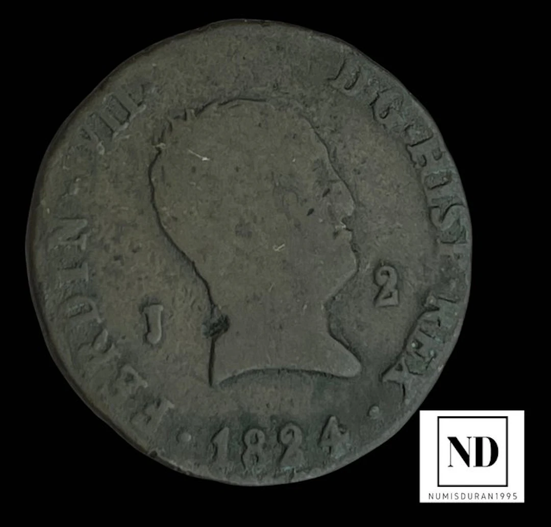 Spain. Fernando VII. 2 Maravedís 1824 - Jubia (No reserve price)
