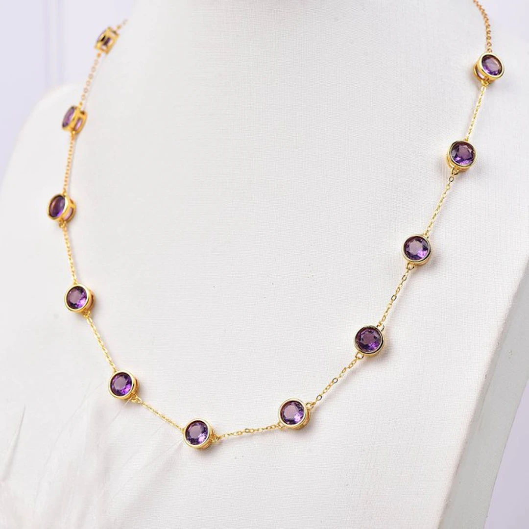 No reserve price - Necklace Silver - Amethyst - Certified
