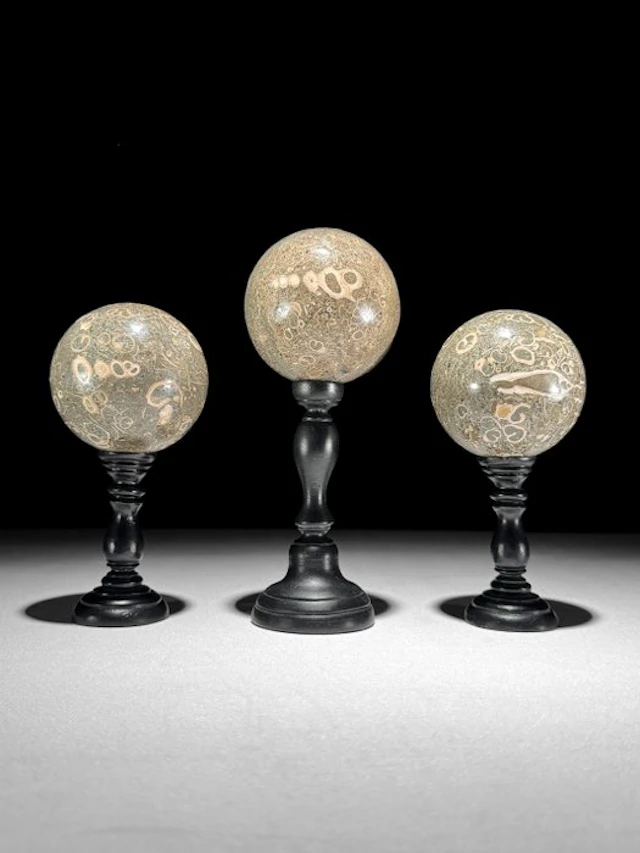 Beautiful Set of 3 Turritella Spheres - Fossil fragment (No reserve price)