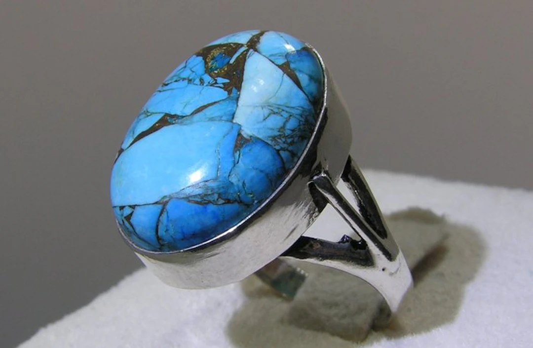 Turquoise Ring - Height: 26 mm - Width: 19 mm- 4.6 g - (1)