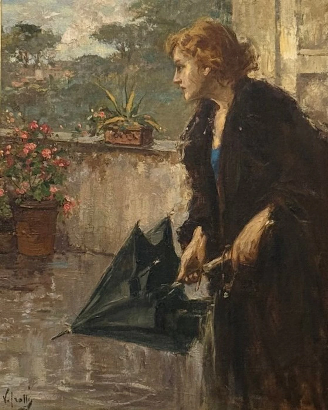 Vincenzo Irolli (1860-1949) - Donna in Terrazzo