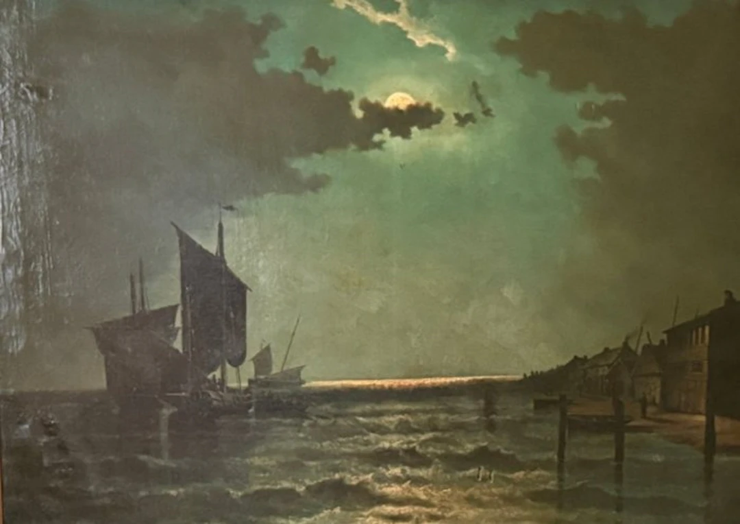 Louis Barnaba (1826-1892) - Vollmond über Segelschiffen