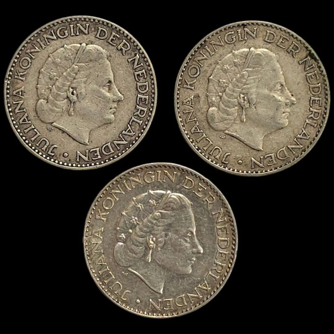 1 guilder. 10 Francs 1954, 1955 y 1956 (No reserve price)