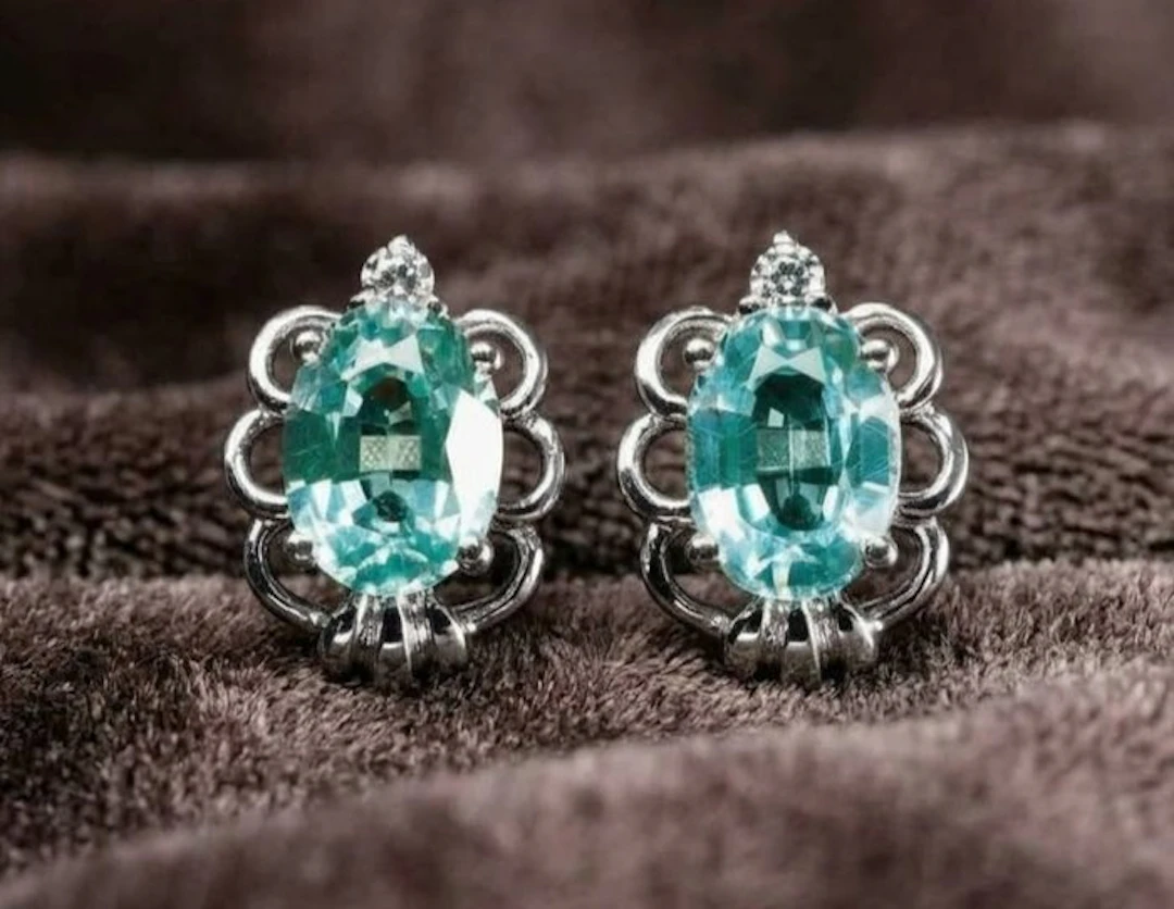 No reserve price - Earrings Silver - 3.12ct. tw. Tourmaline paraiba - Sapphire