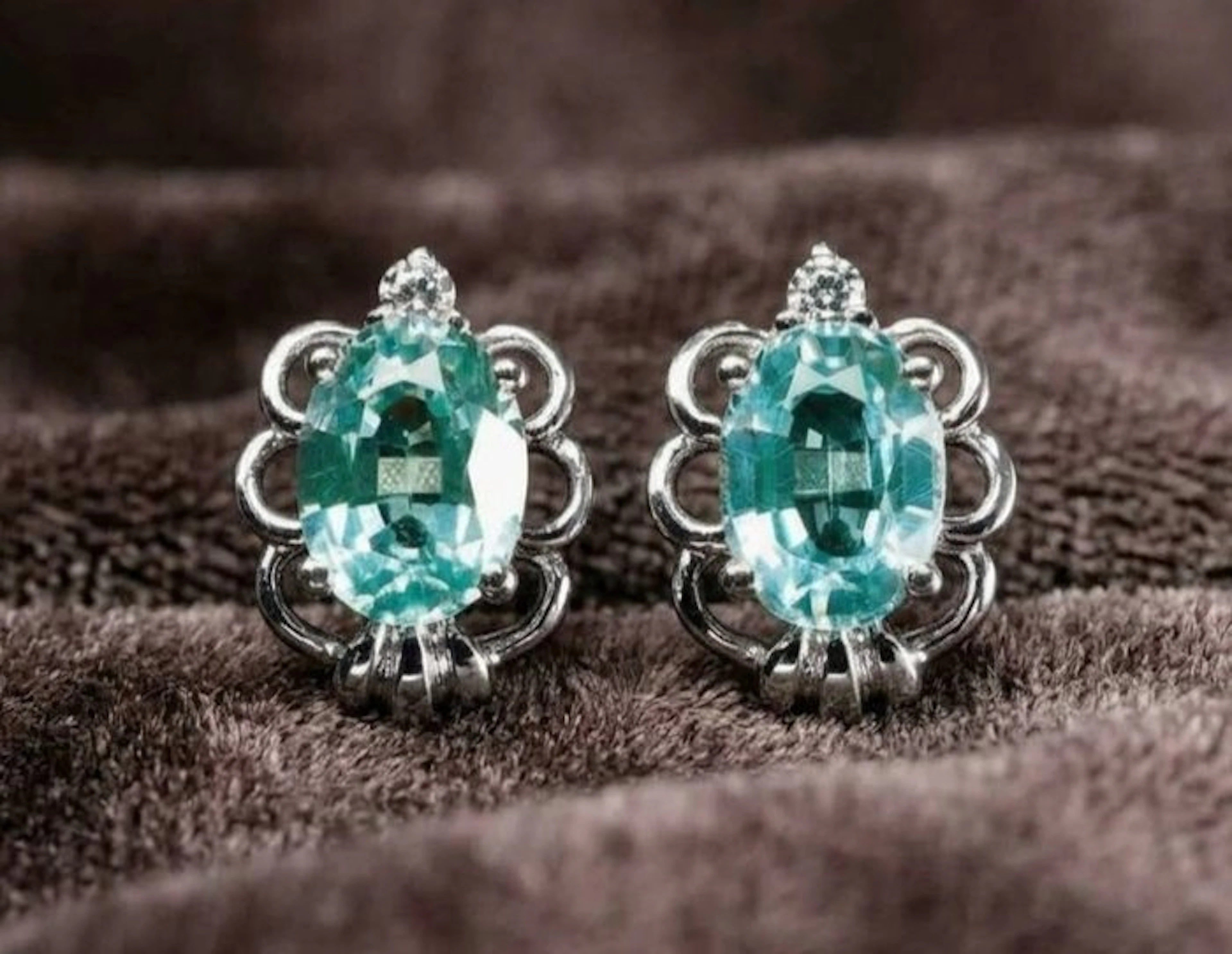 No reserve price - Earrings Silver - 3.12ct. tw. Tourmaline paraiba - Sapphire