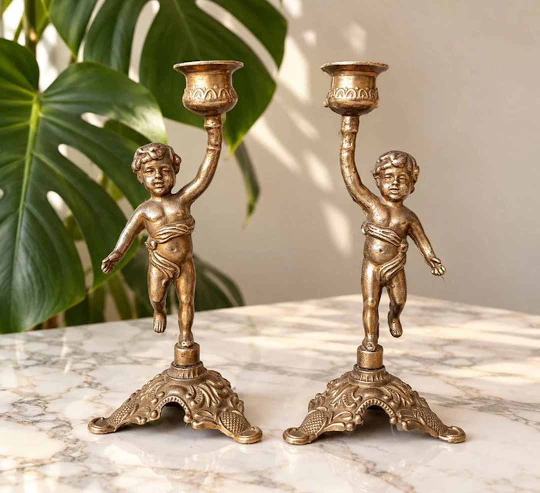 Taperstick (2) - Art Metal - Puttos 1950