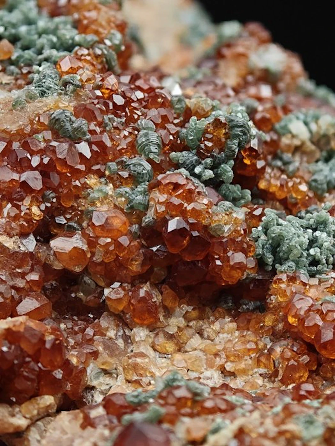 ALPINO, orange hessonite with green clinochlore