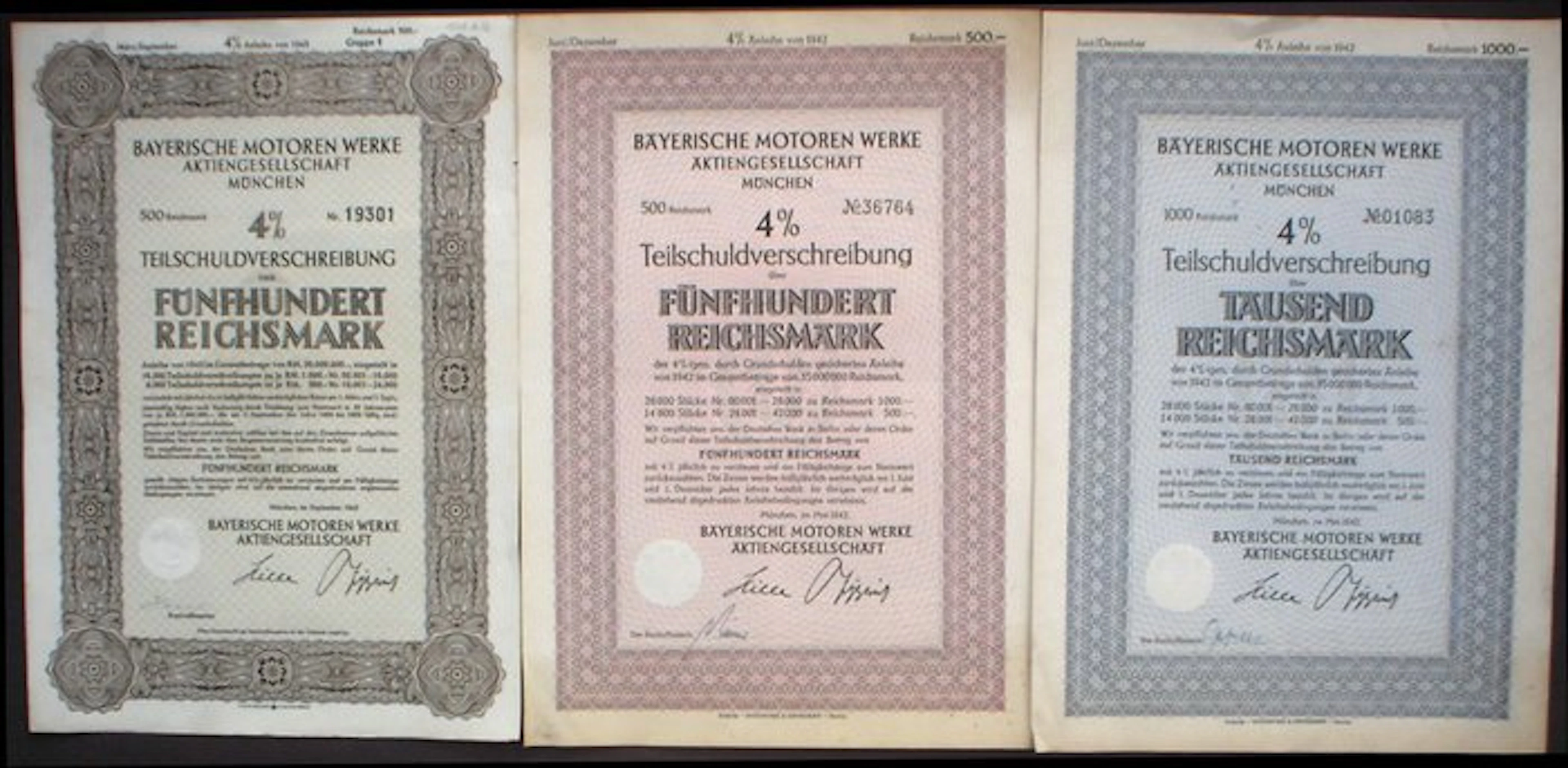 Germany. 3 x BMW Bayerische Motorenwerke 500 + 1000 RM München 1942/3