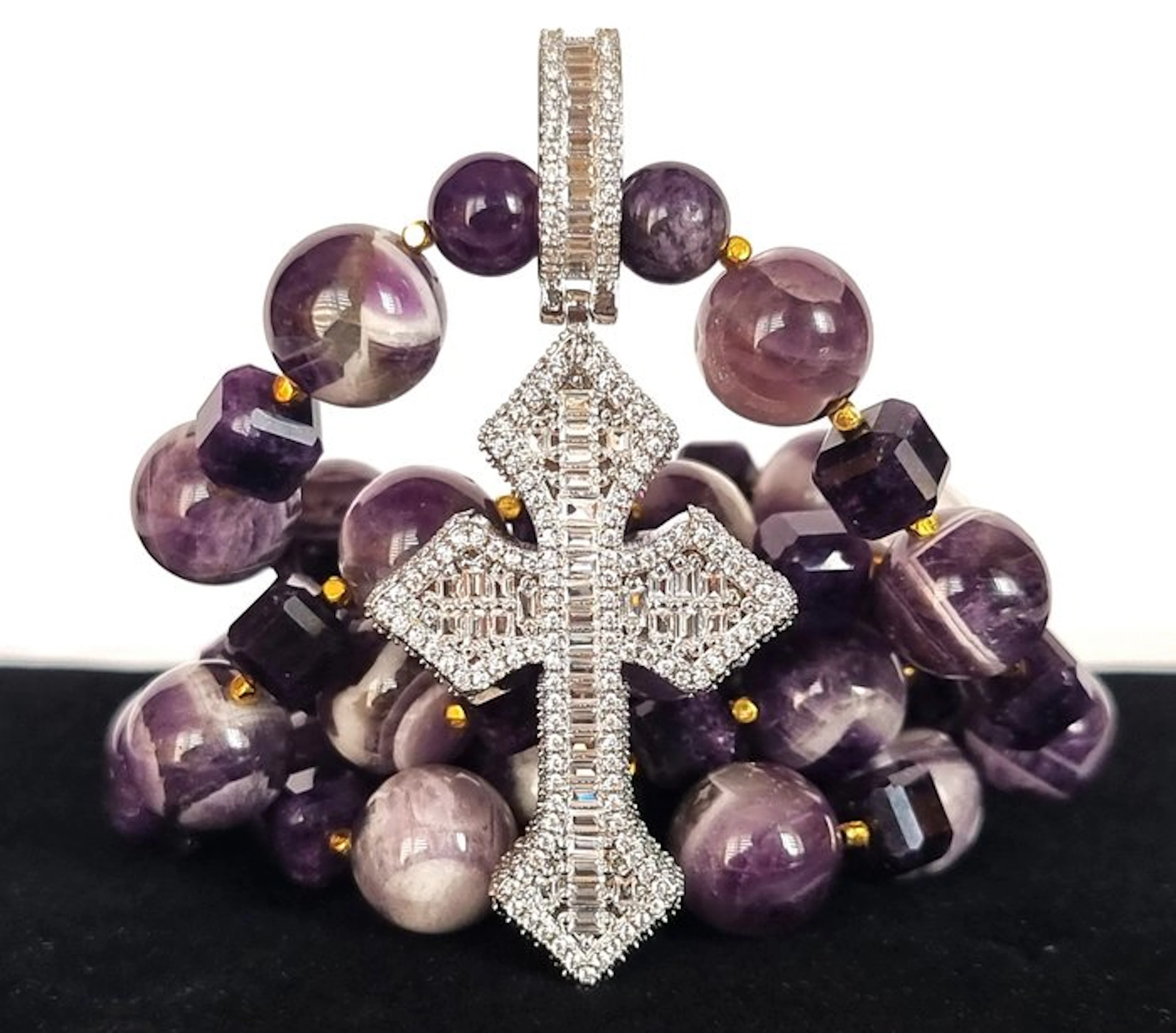 Amethyst - Christian necklace - lobed cross with a...