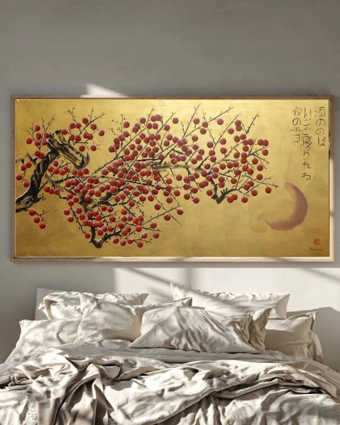 Ksavera - Japanese apple tree J579 - gold original painting on XXL canvas 210cm