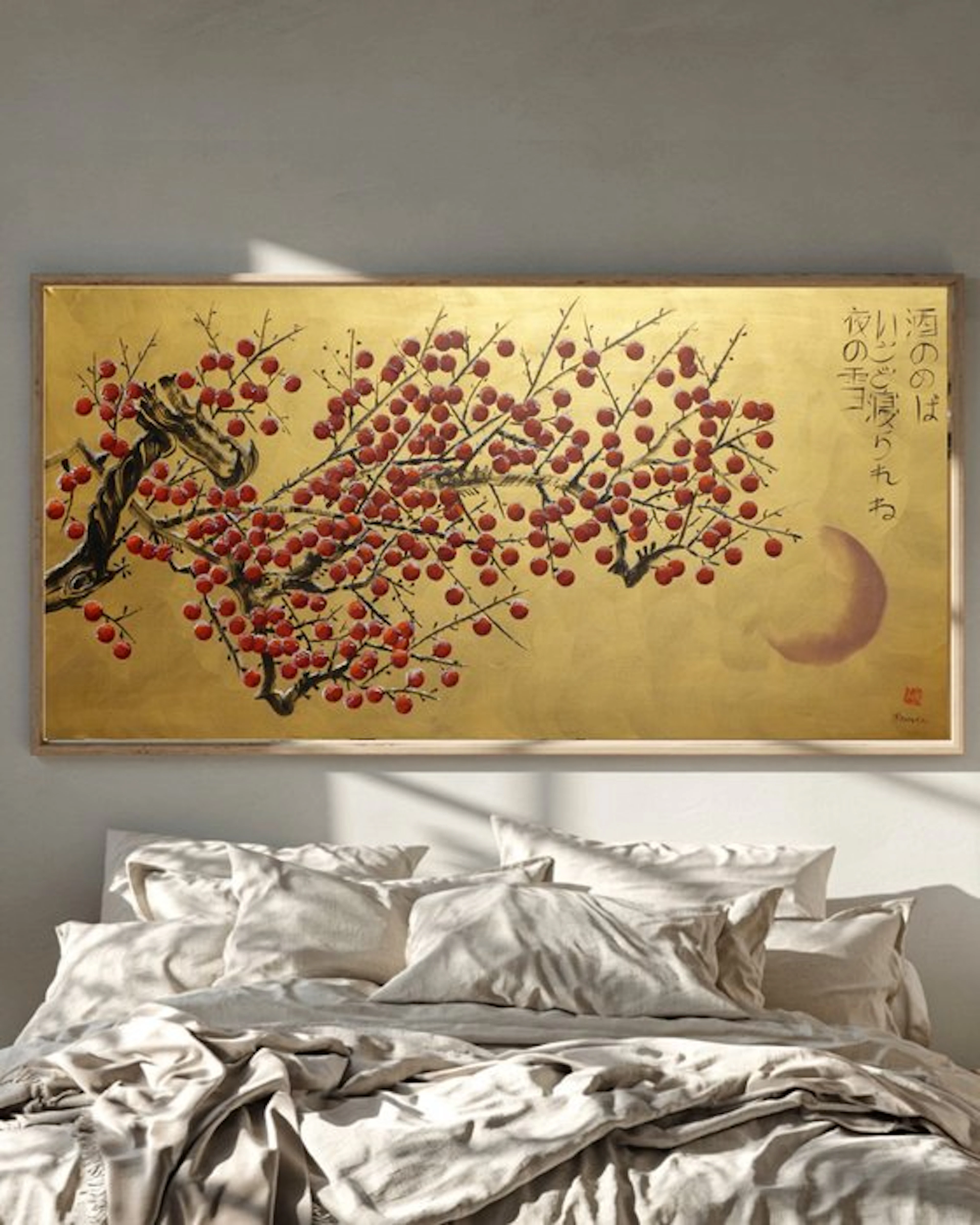 Ksavera - Japanese apple tree J579 - gold original painting on XXL canvas 210cm