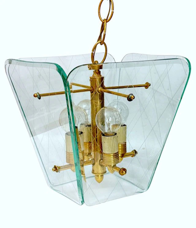Hanging lamp - - Hanging Lamp in Cut Glass and Brass in style of Pietro Chiesa