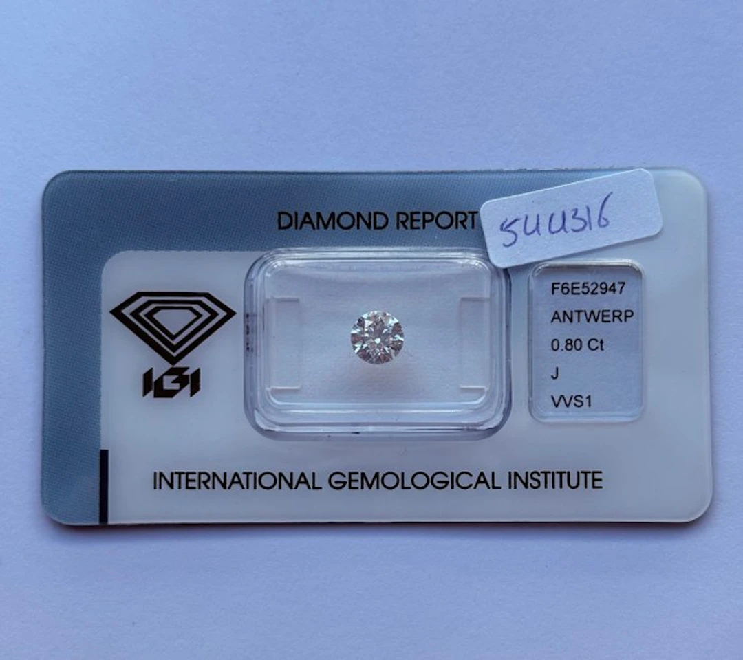 1 pcs Diamond (Natural) - 0.80 ct - Round - J - VVS1...