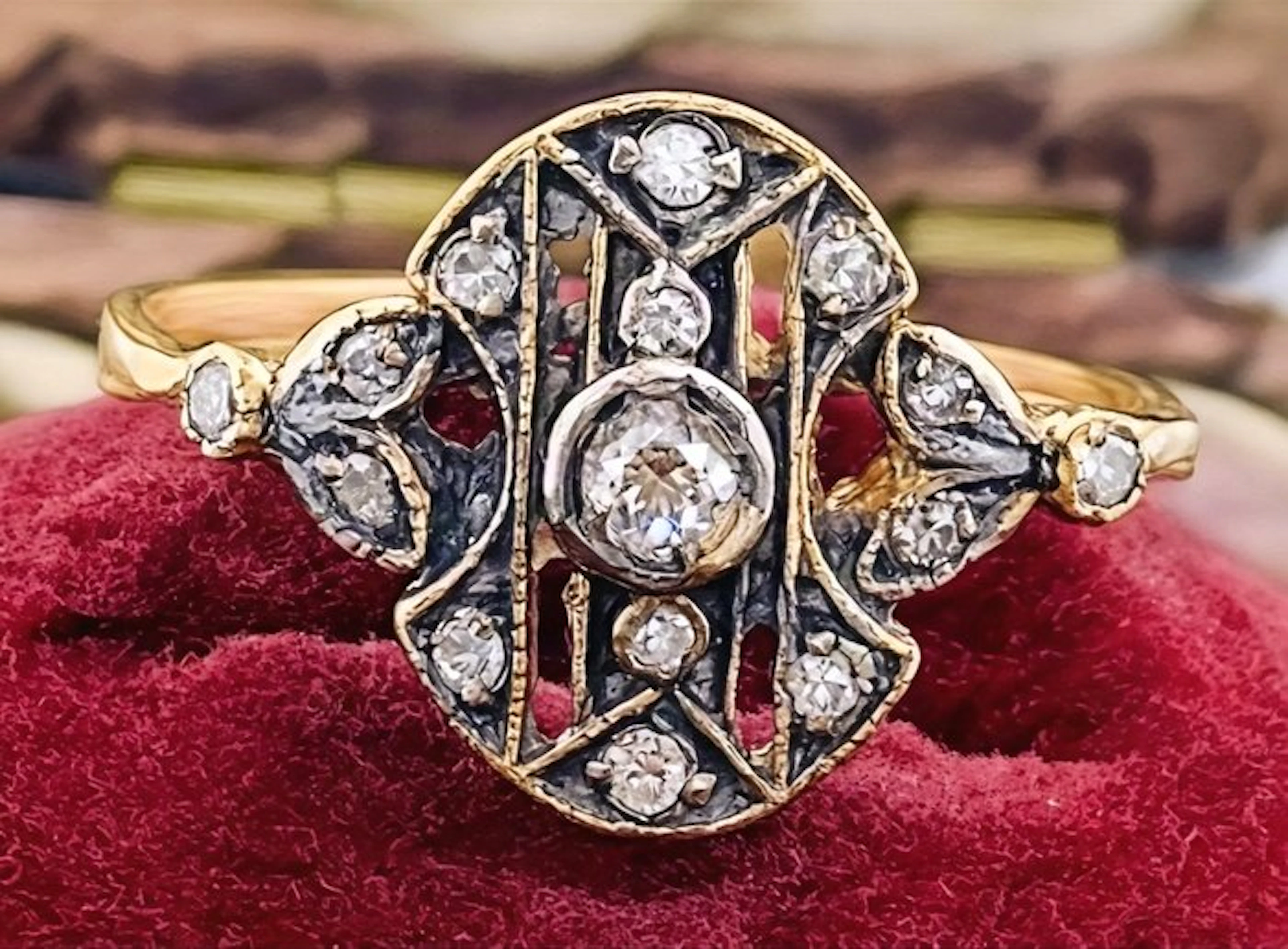 No reserve price - Ring - 9 kt. Yellow gold, Silver Diamond (Natural)