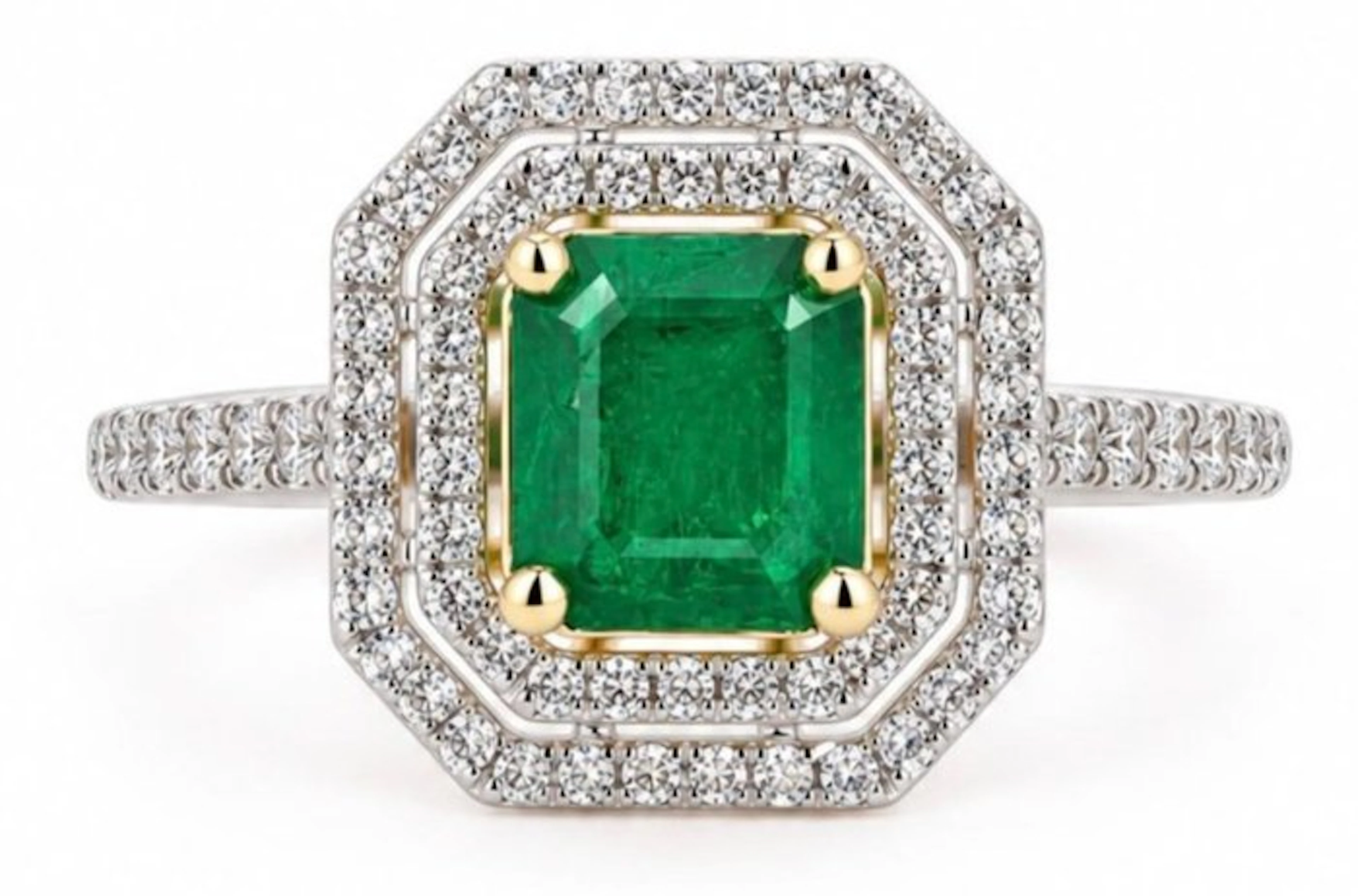 No reserve price - Ring - 14 kt. Yellow gold - 1.47ct. tw. Emerald - Diamond