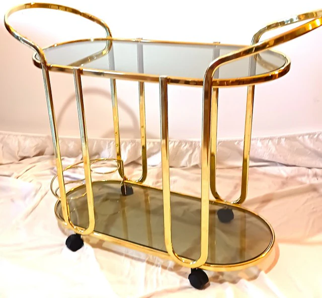 Serving trolley - Gilt brass, Smoked Glass - Hollywood Regency style
