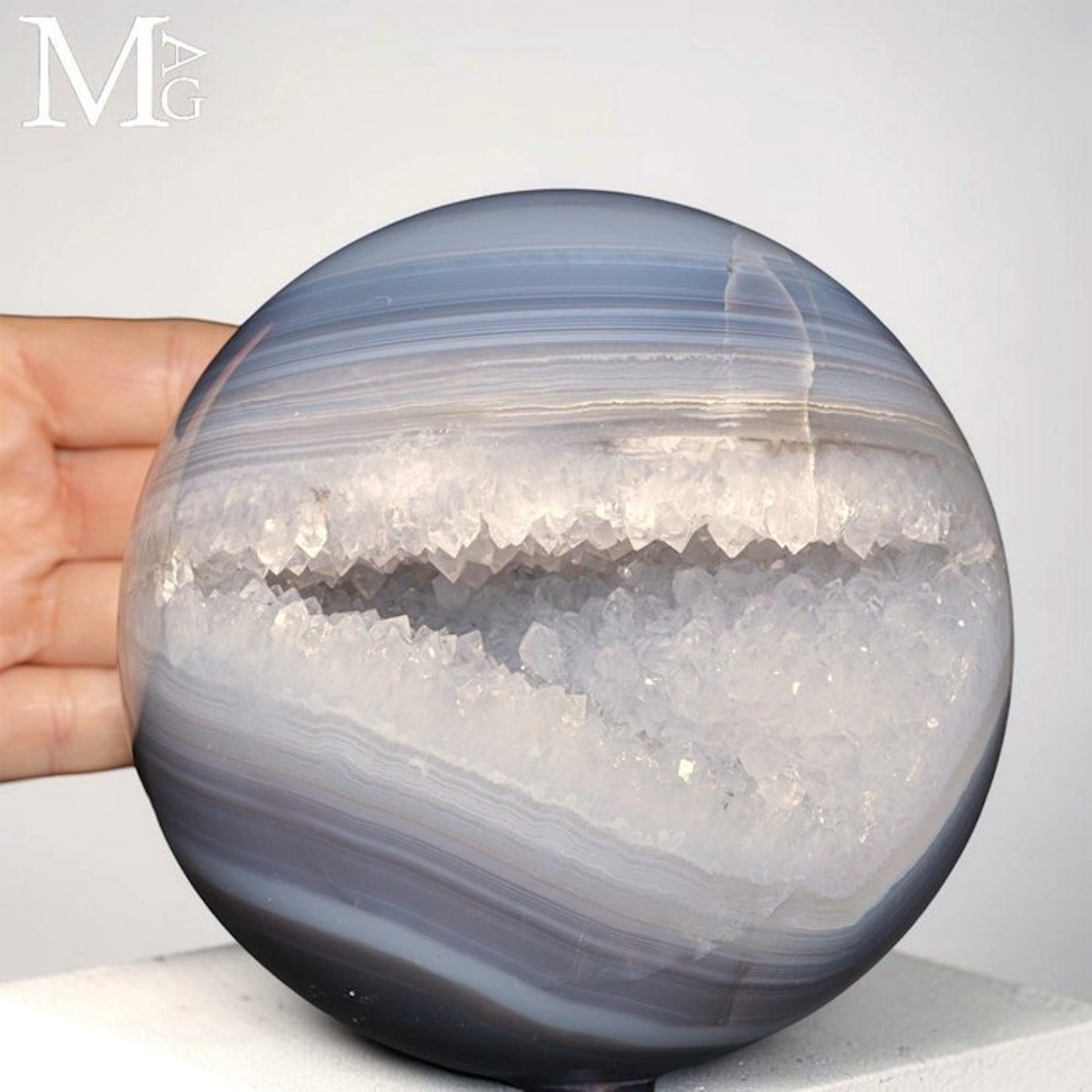 Brazilian Agate Sphere with a Sparkling Druzy Quartz...