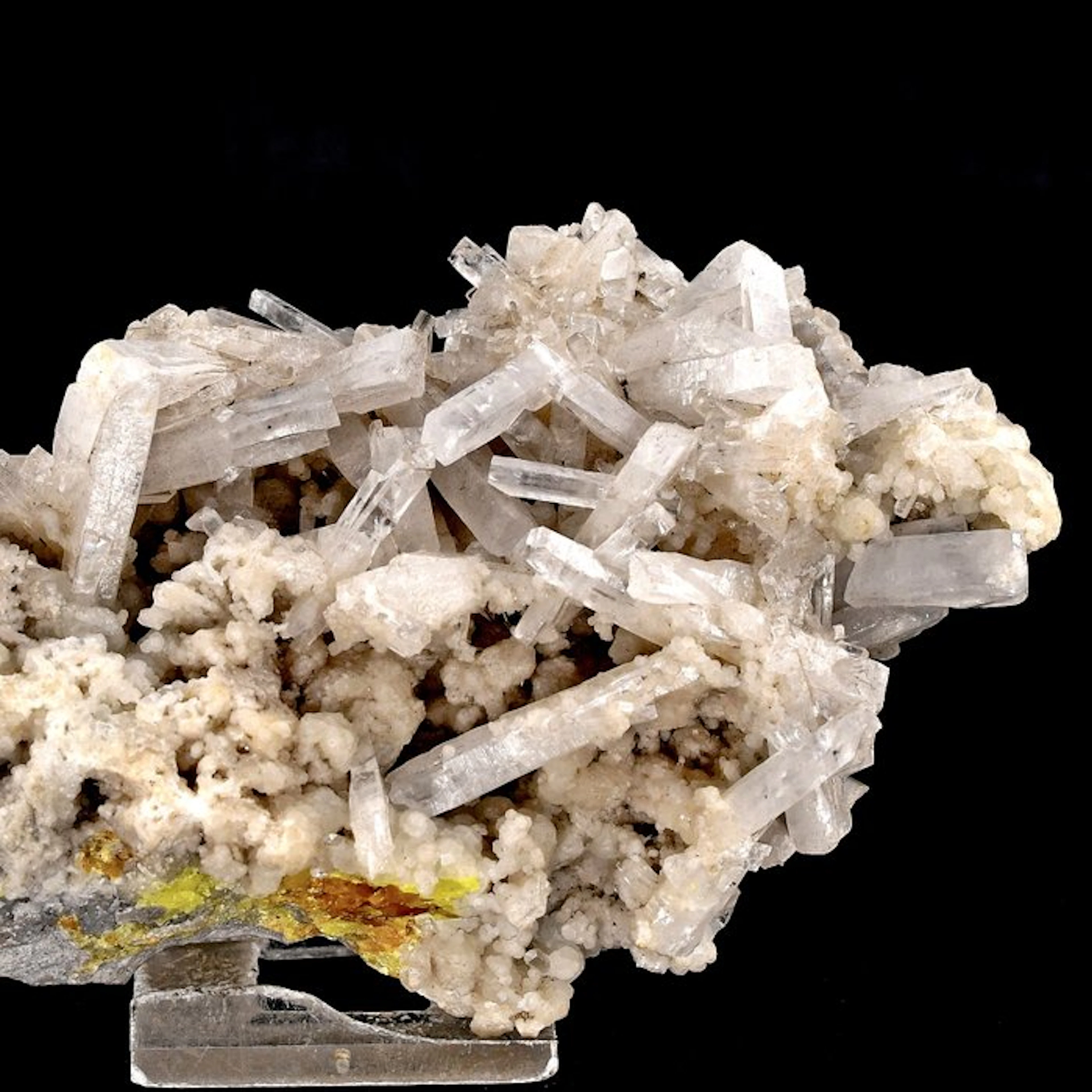 Wonderful transparent white Celestine on Calcite