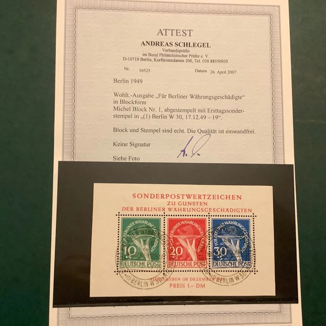 Berlin 1949 - Currency reform block with first-day cancel...