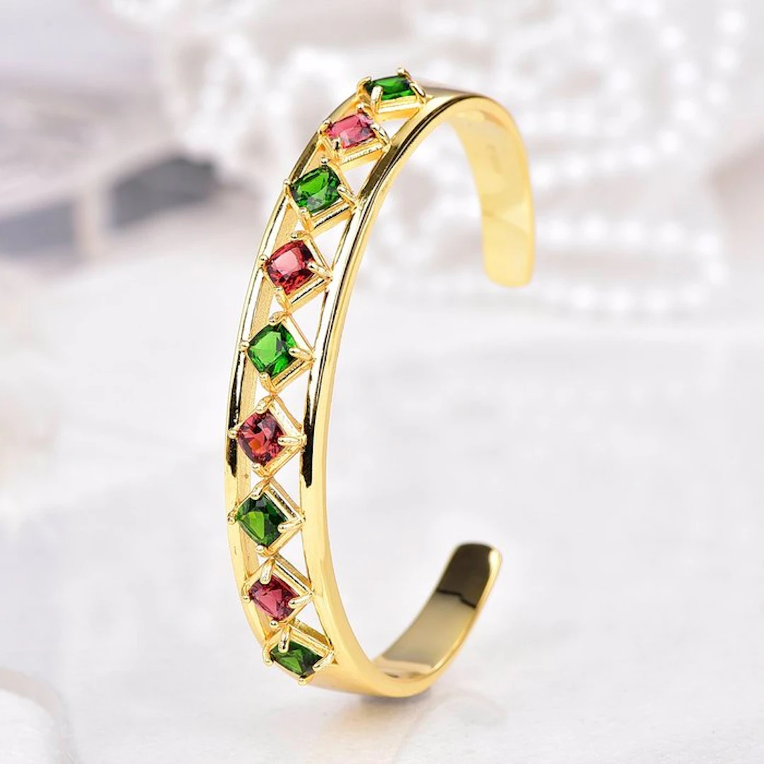No reserve price - Bangle Silver - Mixed gemstones - Certified