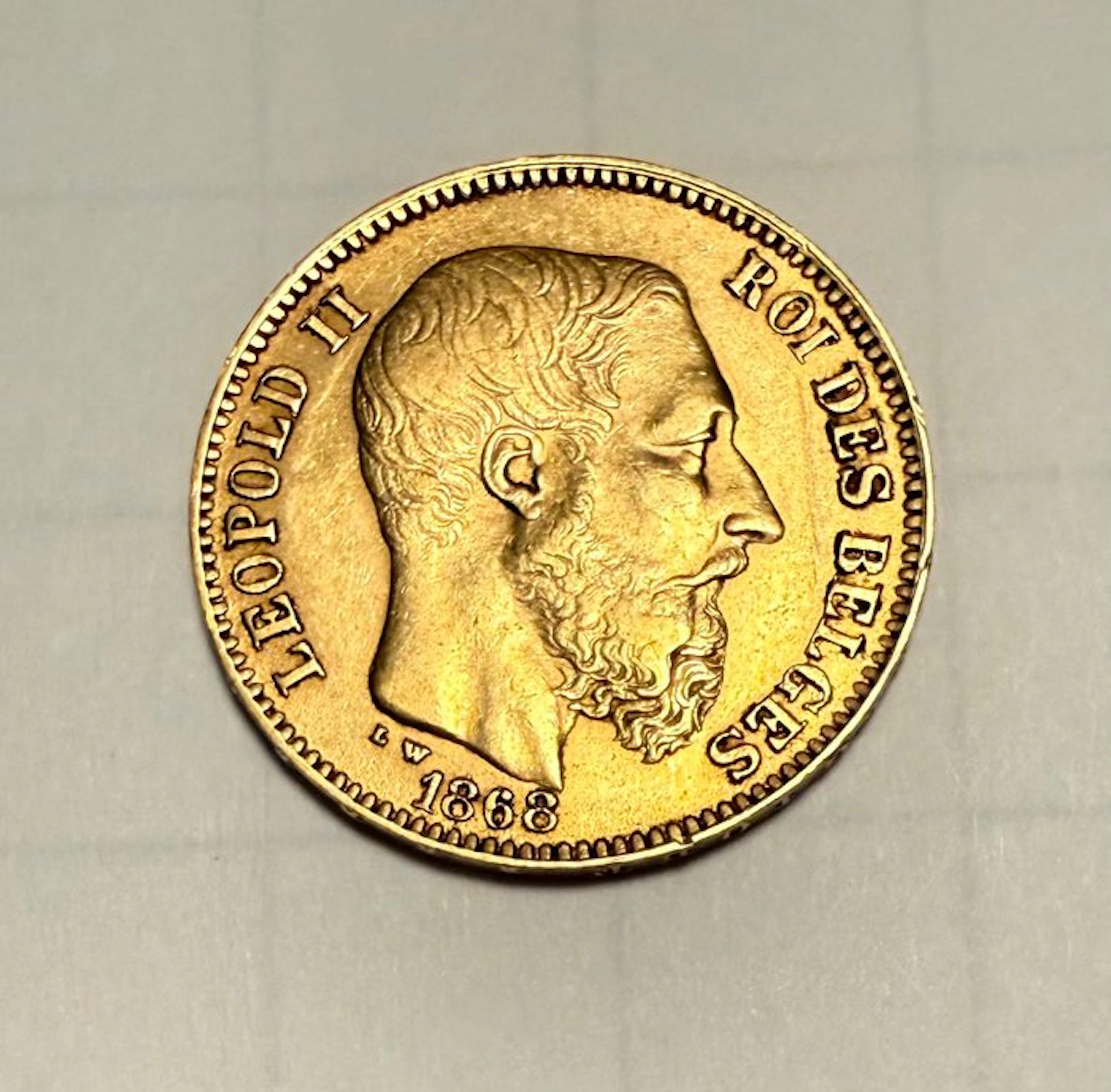 Belgium. Leopold II. 20 Francs 1868