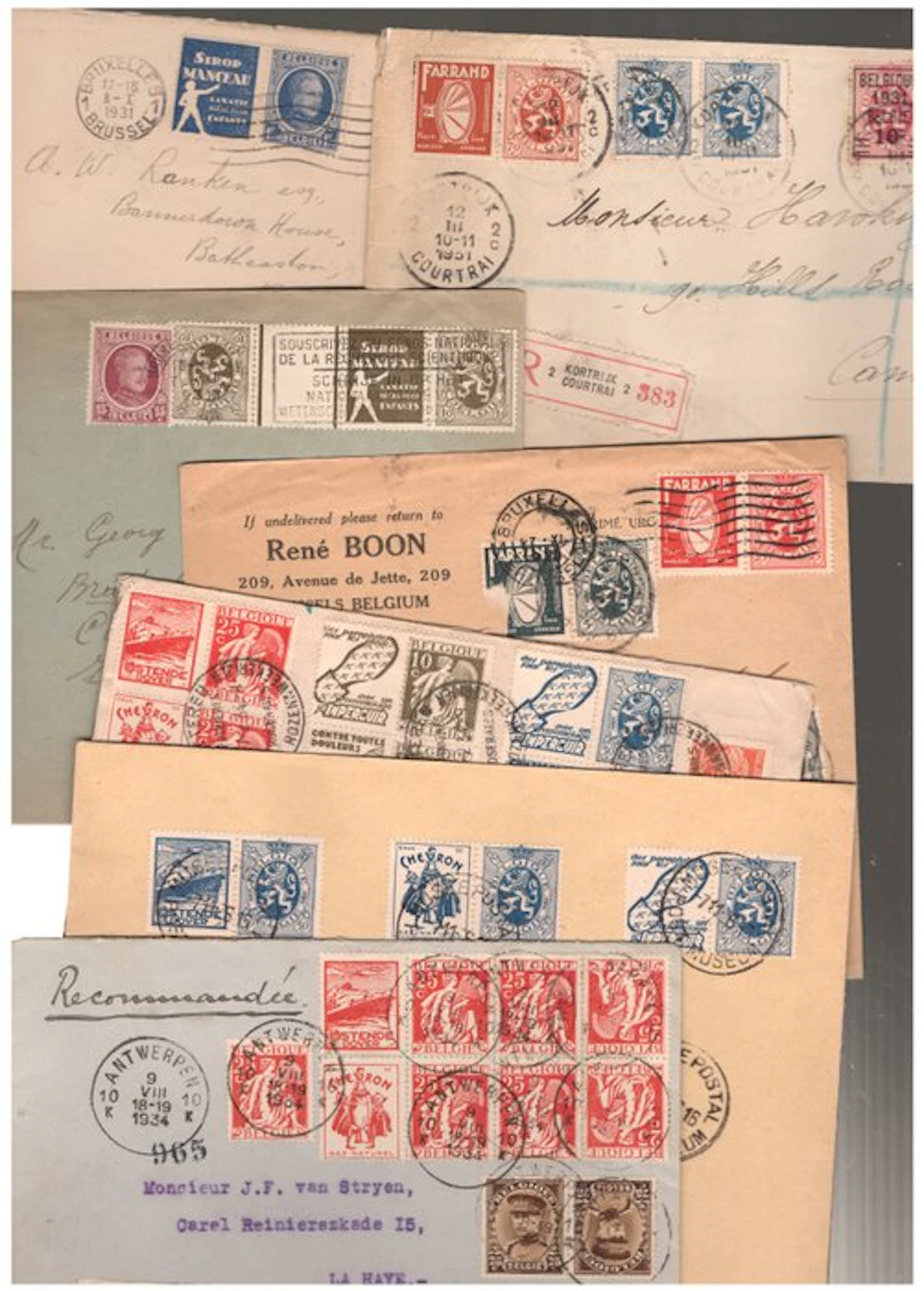 Belgium - Belgian letters from the 1930s. All with PUBS or combinations.