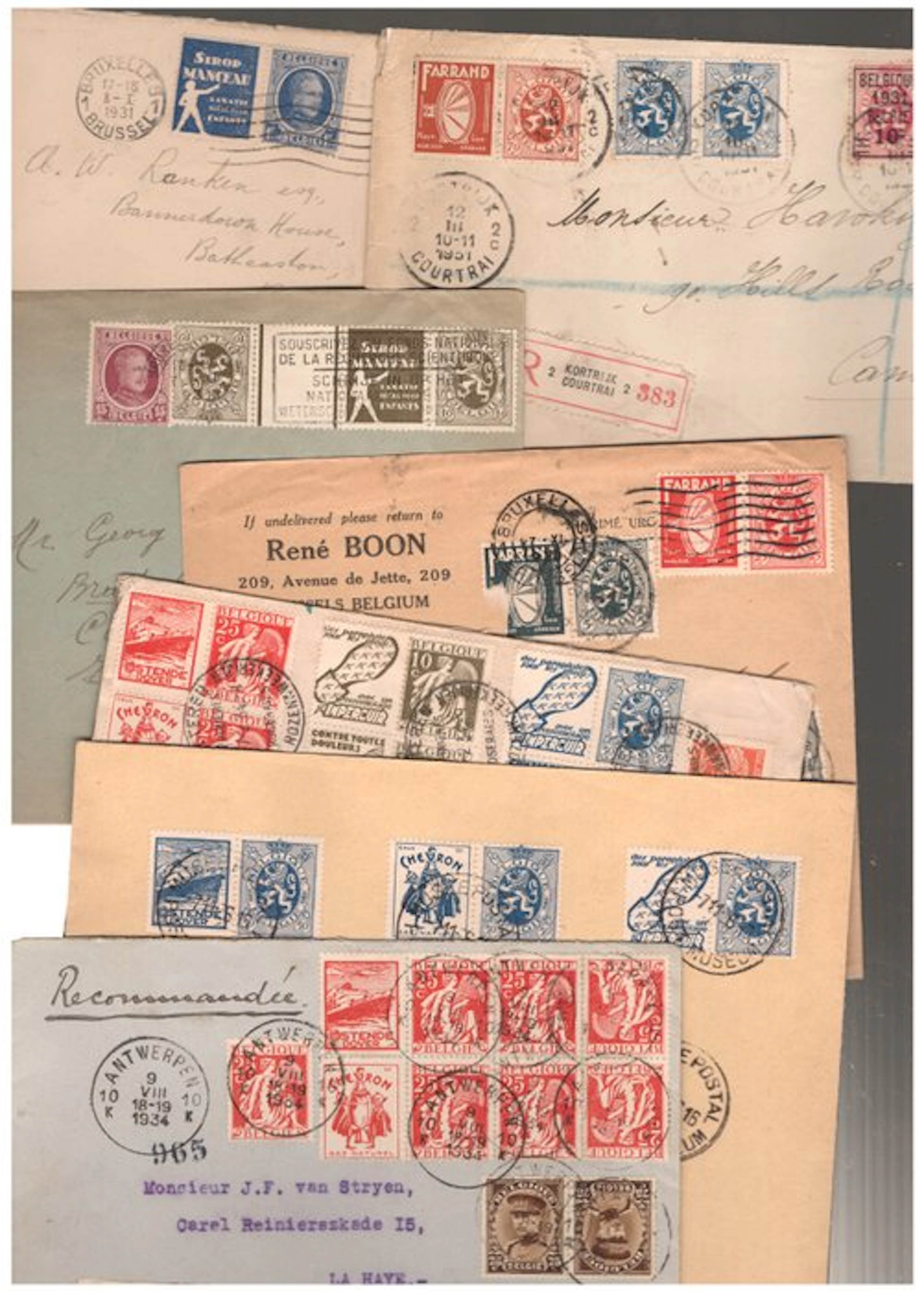 Belgium - Belgian letters from the 1930s. All with PUBS or combinations.
