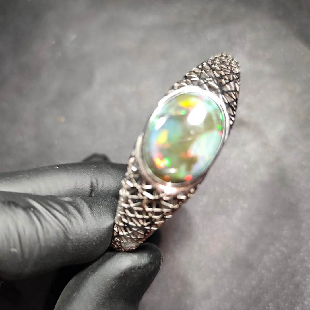 Stayish black and white opal sterling silver bracelet...