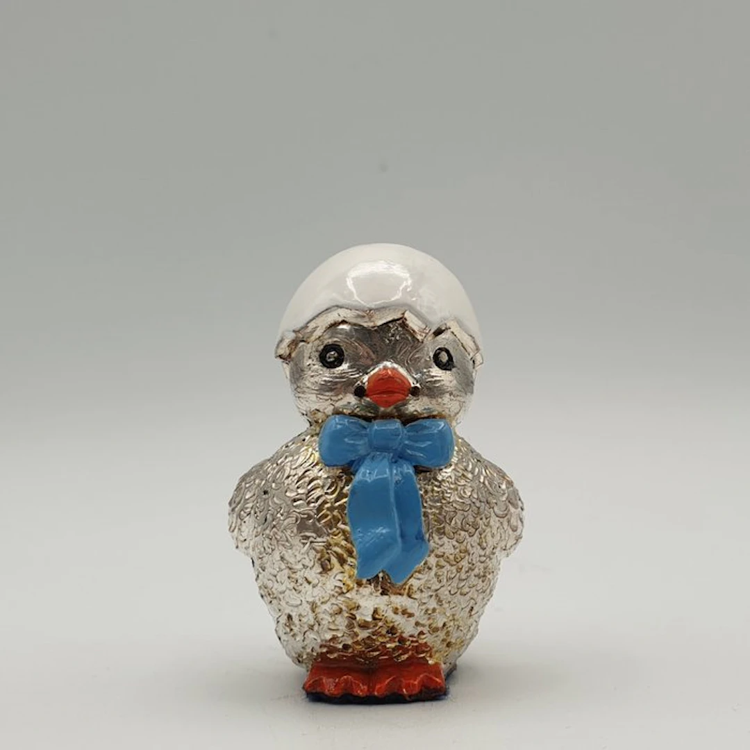 Pulcino rivestito in Argento e smalti - Figurine - Silver-plated
