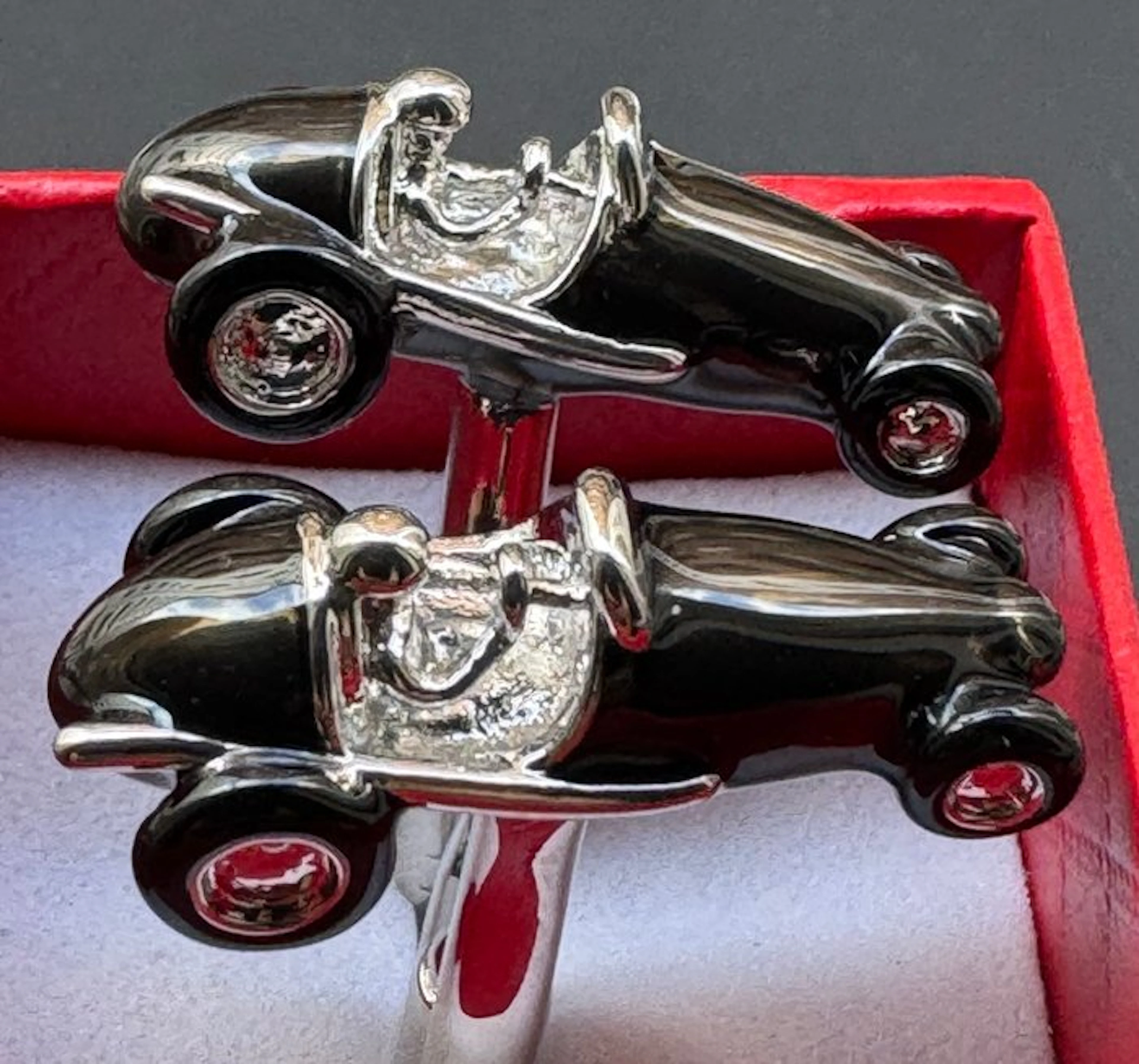 Classical Rolled Silver Pair of Vintage Mercedes F1 Car cufflinks - Cufflinks