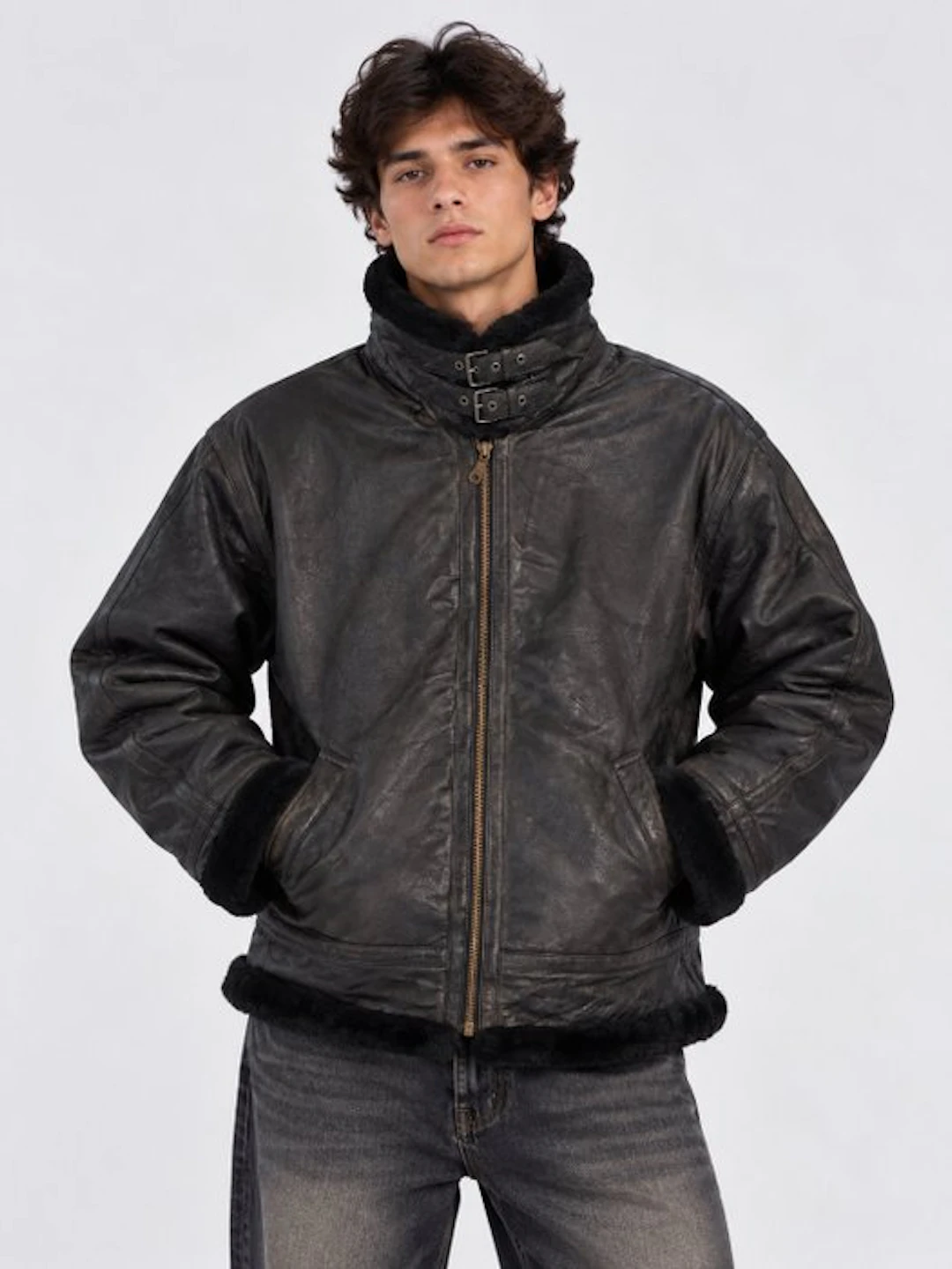 Vintage USA Original Full Black Shearling Style B-3...