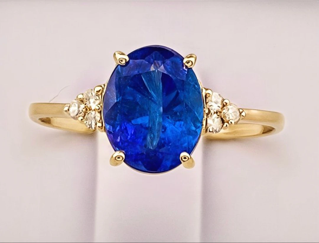 No reserve price - Ring - 14 kt. Yellow gold Tanzanite - Diamond